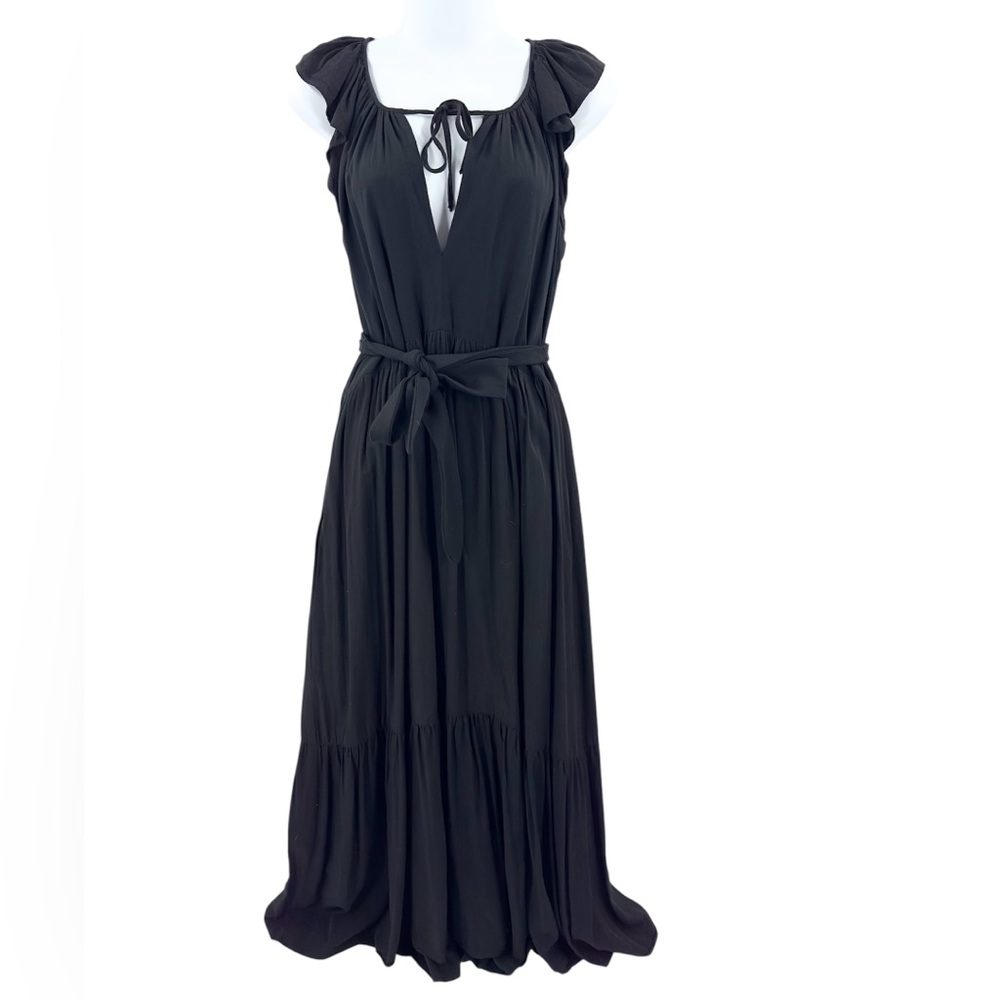 Emerson Fry Rakel Maxi Dress Bamboo Stretch Ruffle Tiered Boho Black Size Small